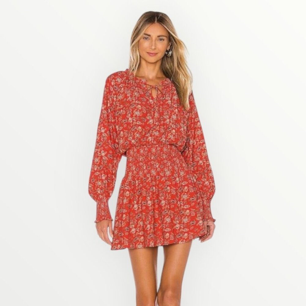 Cleobella Ella Red Floral Smocked Mini Dress